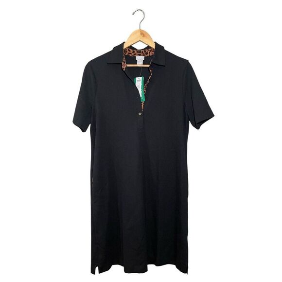 Chico’s‎ Polo Dress Short Sleeve Knit Placket Animal Print 8-10 Chico’s 1 NWT - Picture 1 of 6